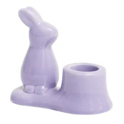 Bougeoir en céramique avec lapin couleur pastel 9,5x5xH8,5cm (3 modèles)
