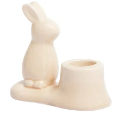 Bougeoir en céramique avec lapin couleur pastel 9,5x5xH8,5cm (3 modèles)