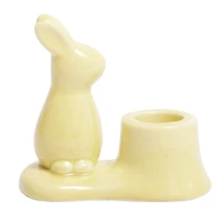 Bougeoir en céramique avec lapin couleur pastel 9,5x5xH8,5cm (3 modèles)