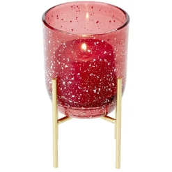 Bougeoir en verre rouge sur pied en métal doré < Gifi Clearance