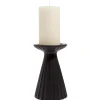 Bougeoir rond strie relief céramique noir - Ø11xH17cm