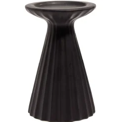 Bougeoir rond strie relief céramique noir - Ø11xH17cm