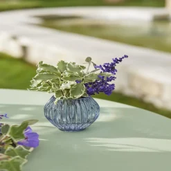 Bougeoir rond verre bleu Ø7,5xH7,5cm