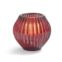 Bougeoir rond verre rose foncé Ø7,5xH7,5cm