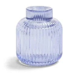 Bougeoir verre double usage bleu Ø7xH8,5cm