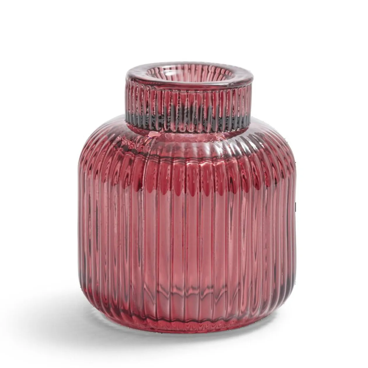 Bougeoir verre double usage rose foncé Ø7xH8,5cm