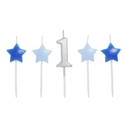 Bougie anniversaire chiffre 1 argenté avec bougies étoiles bleues < Gifi