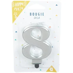 Bougie anniversaire chiffre 8 mat argenté