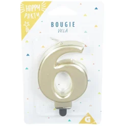 Bougie anniversaire chiffre 6 mat doré < Gifi