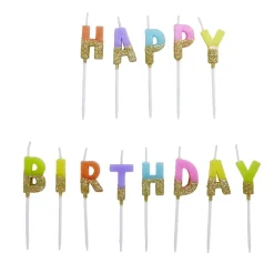Bougie anniversaire lettres Happy Birthday multicolore et doré < Gifi Discount