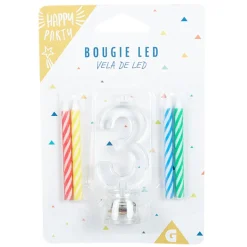 Bougie anniversaire lumineuse à led chiffre 3