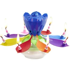 Bougie anniversaire musicale forme fleur 8 mèches