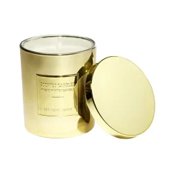 Bougie avec couvercle pot métallisé doré senteur vanille bourbon 25H < Gifi New