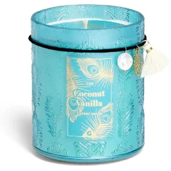 Bougie charm pampille Coconut Vanilla dans verre bleu 55H < Gifi New