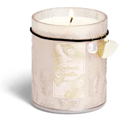 Bougie charm pampille Coconut Vanilla dans verre beige 55H
