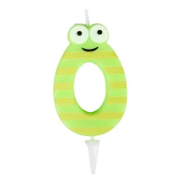 Bougie chiffre 0 cire personnage rayures vert et jaune H8,5cm