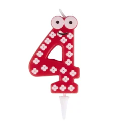 Bougie chiffre 4 cire personnage fleurs rouge et blanc H8,5cm