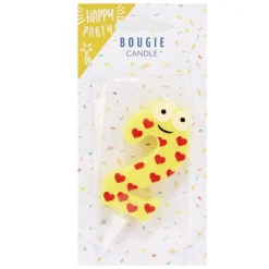 Bougie chiffre 2 cire personnage coeurs jaune et rouge H8,5cm