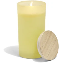 Bougie citronnelle couvercle bois verre jaune Ø8xH15cm