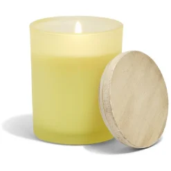 Bougie citronnelle couvercle bois verre jaune Ø7xH8,5cm < Gifi Sale