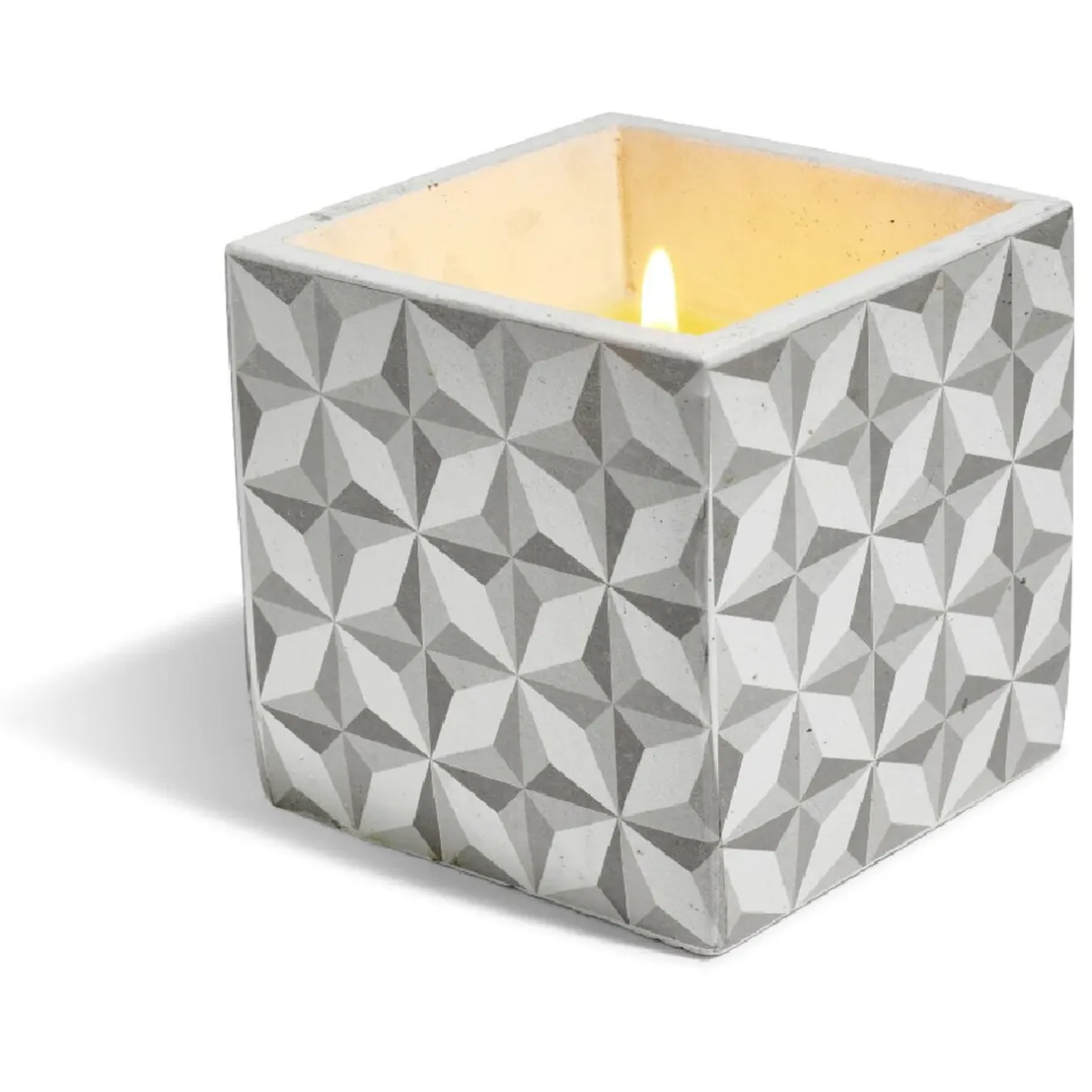 Bougie citronnelle pot ciment carré motifs carreaux gris 11x11x11cm < Gifi Outlet