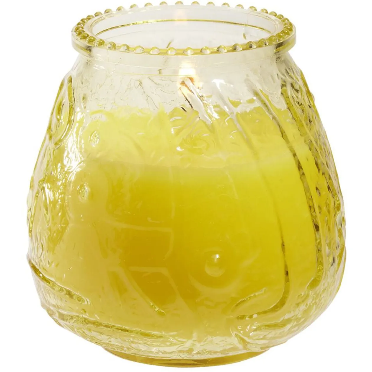 Bougie citronnelle pot en verre coloré motif relief 63H - Ø9xH9,5cm