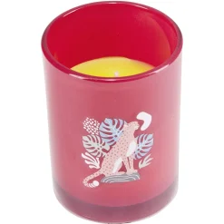 Bougie citronnelle pot en verre coloré motif tropical 28H - Ø13xH8cm