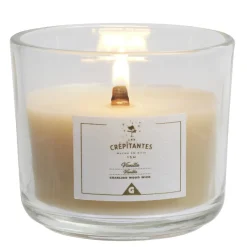 Bougie crépitante mèche en bois senteur vanille 15H < Gifi New