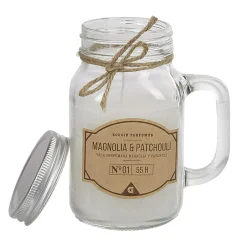 Bougie dans mug en verre avec couvercle senteur magnolia patchouli