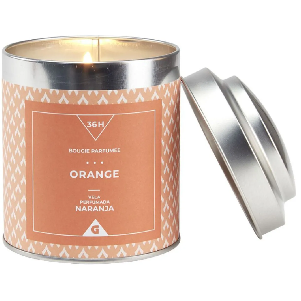 Bougie dans pot en métal senteur orange 36H < Gifi Outlet
