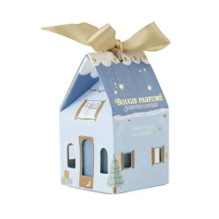 Bougie dans verre boîte cadeau maisonnette H4,5cm (6 modèles)