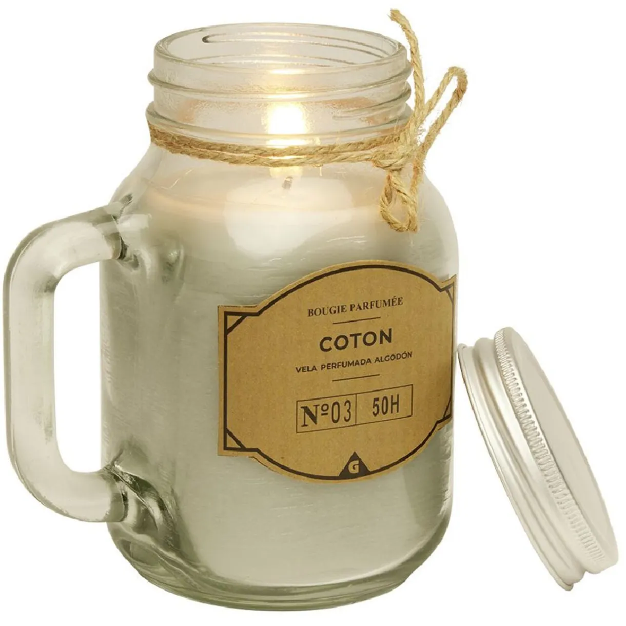 Bougie grise dans mug en verre avec couvercle - Senteur coton < Gifi Outlet