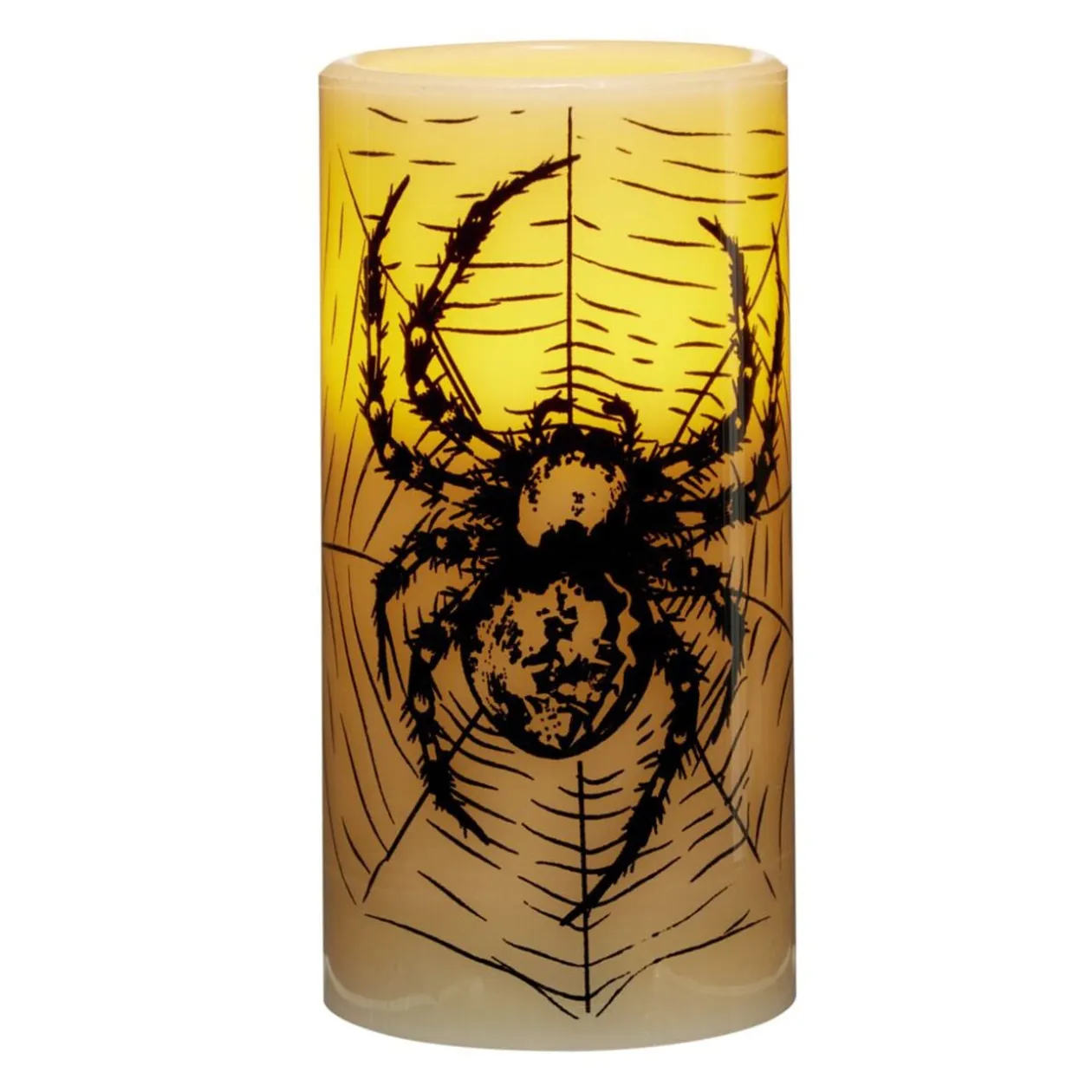 Bougie Halloween LED araignée cire blanc Ø7,5xH15cm