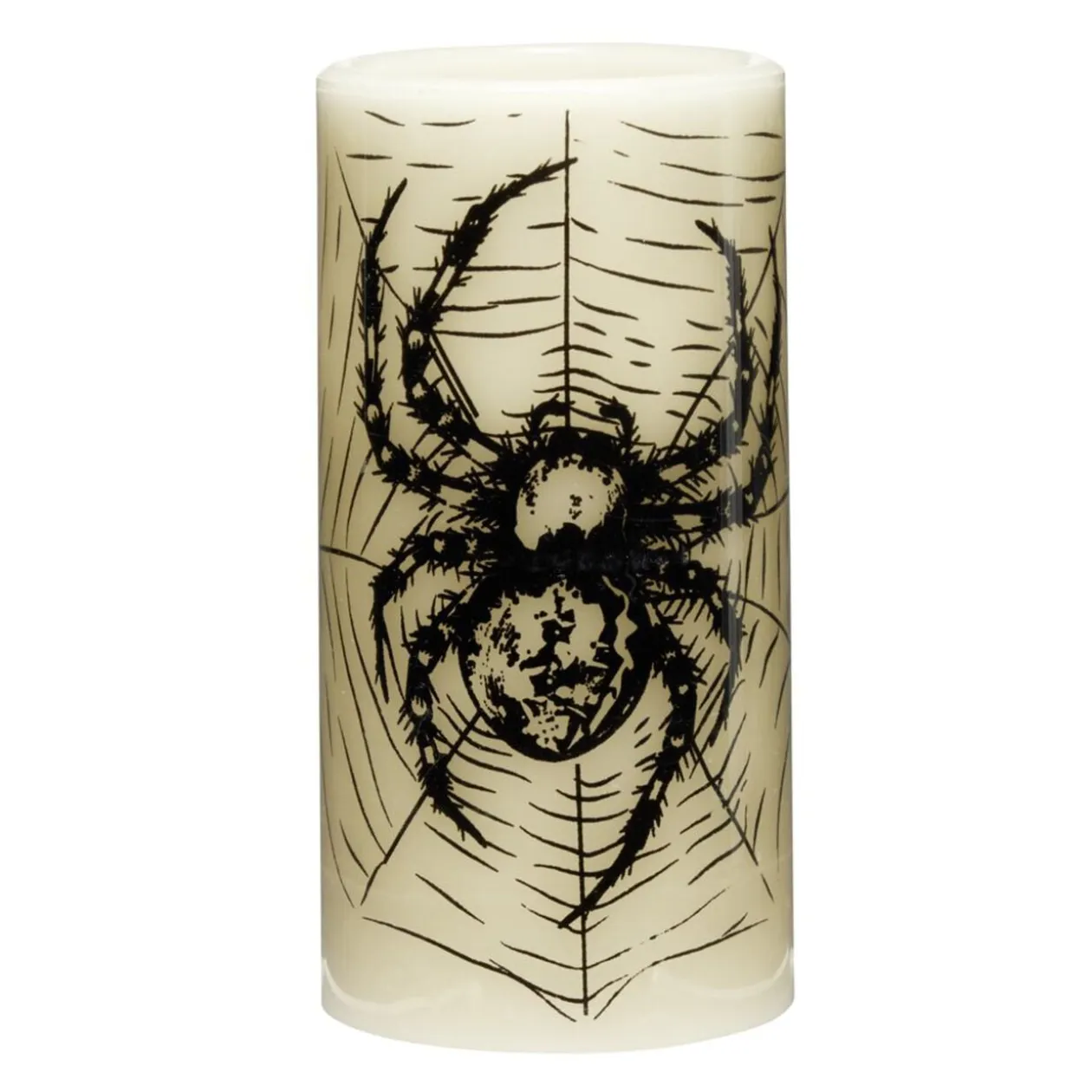 Bougie Halloween LED araignée cire blanc Ø7,5xH15cm