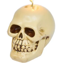 Bougie Halloween tête de mort beige