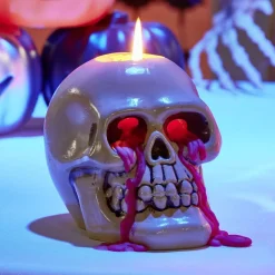 Bougie Halloween tête de mort beige