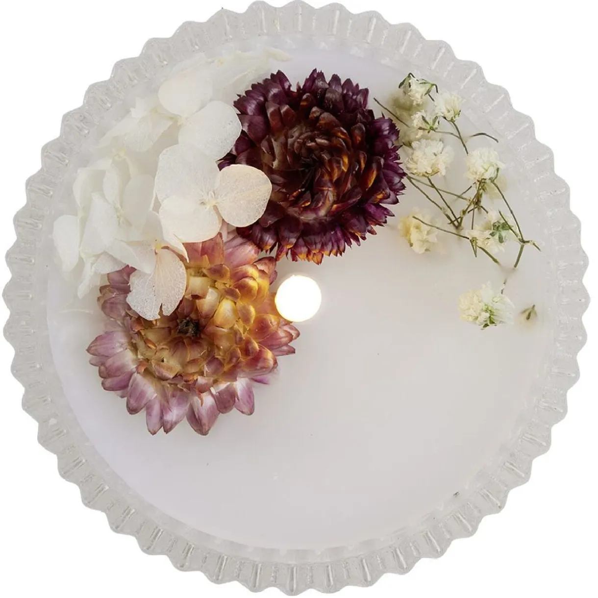 Bougie à LED dans boîte déco fleurs séchées < Gifi