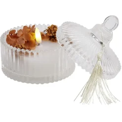 Bougie à LED dans boîte déco fleurs séchées < Gifi