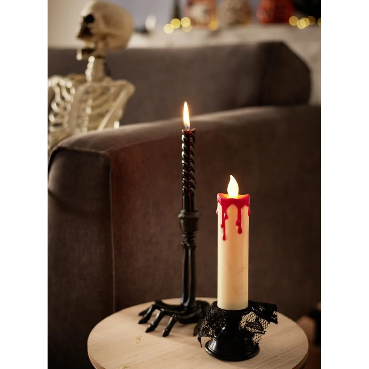 Bougie LED Halloween pilier ensanglanté Ø7xH23cm