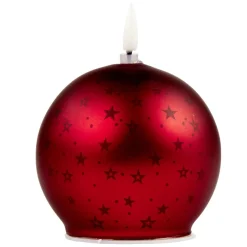 Bougie lumineuse forme boule de Noël en verre rouge Ø10xH13cm < Gifi