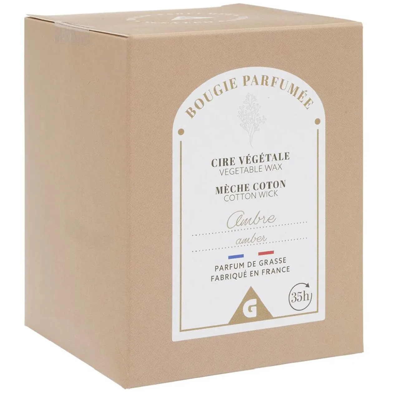 Bougie marron dans verre senteur ambre patchouli Ø7xH8cm