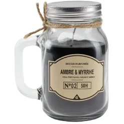 Bougie noire dans mug en verre avec couvercle - Senteur myrrhe ambre < Gifi