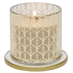 Bougie parfumée beige sous cloche transparent doré