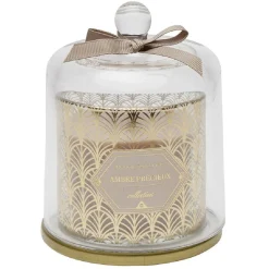 Bougie parfumée beige sous cloche transparent doré