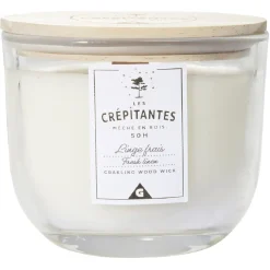 Bougie parfumée blanche Les crépitantes senteur linge frais 50H < Gifi New