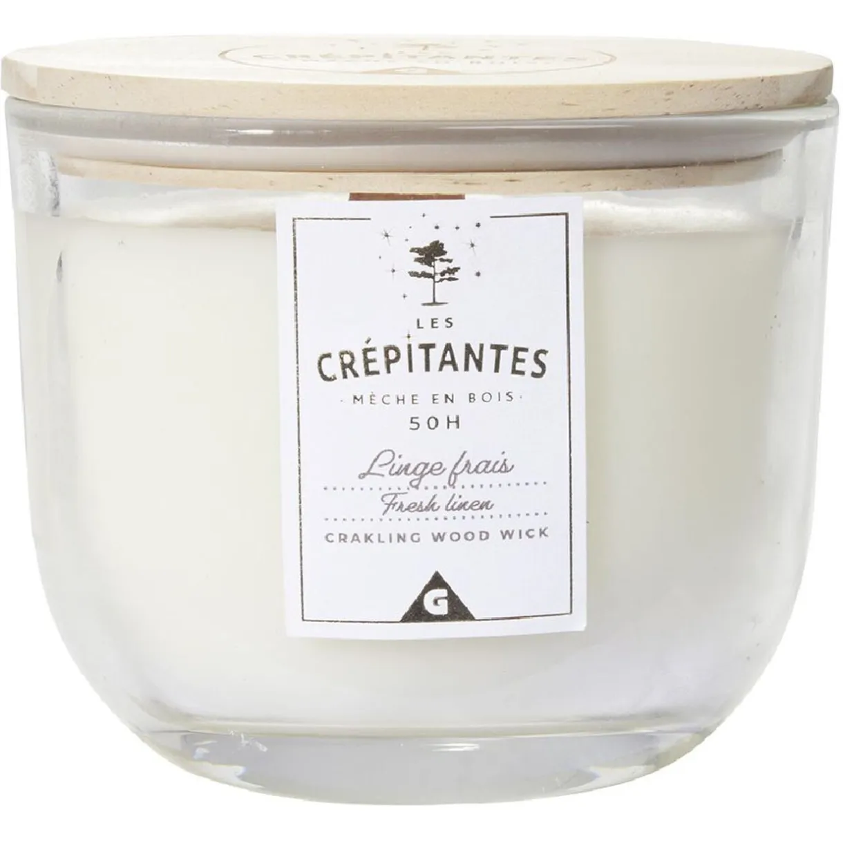 Bougie parfumée blanche Les crépitantes senteur linge frais 50H < Gifi New