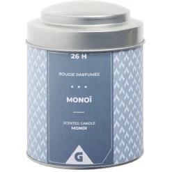 Bougie parfumée dans pot métal gris et bleu senteur monoï 26H