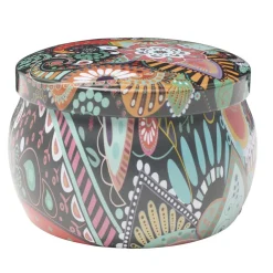Bougie parfumée dans pot métal motif indien coloré 10H (3 modèles)