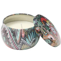 Bougie parfumée dans pot métal motif indien coloré 10H (3 modèles)