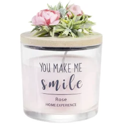 Bougie parfumée dans verre couvercle bois fleur message Ø8xH11cm < Gifi Best